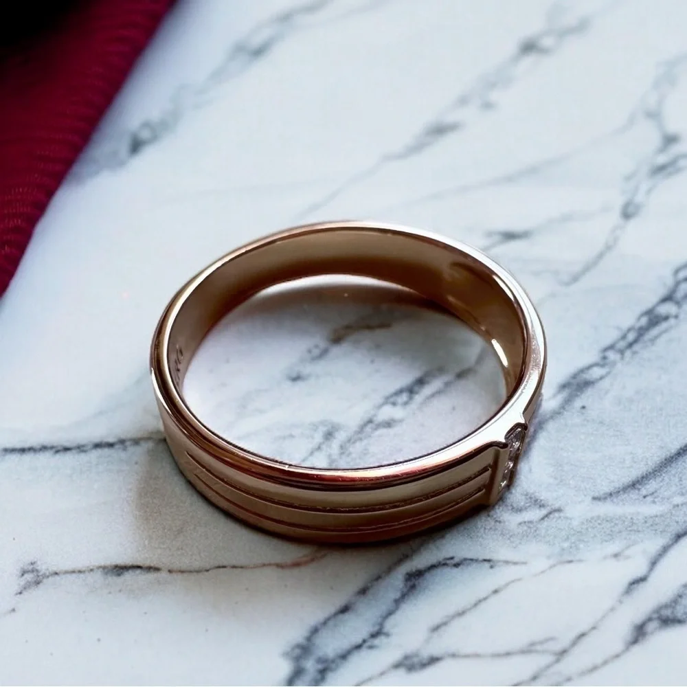 NEW 585 Rose Gold-Plated Multi-Band Fused Ring With Cubic Zirconia Accents